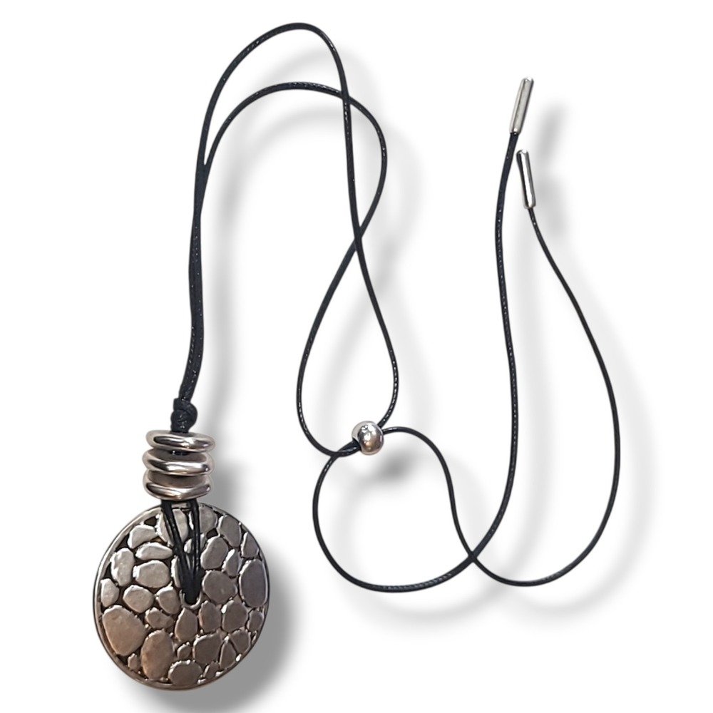 Reversible Silver Gold Tone Pendant Necklace Adjustable Cord Modern Vintage‎